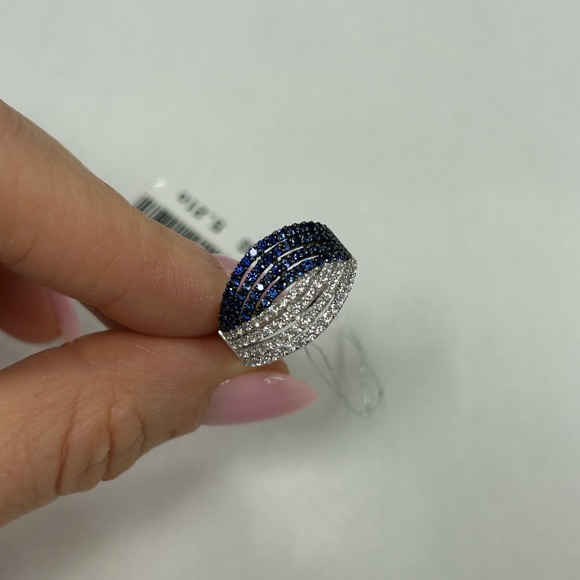 Suzy Levian Sterling Silver Pave Blue & White CZ Ring NWT - Picture 1 of 6